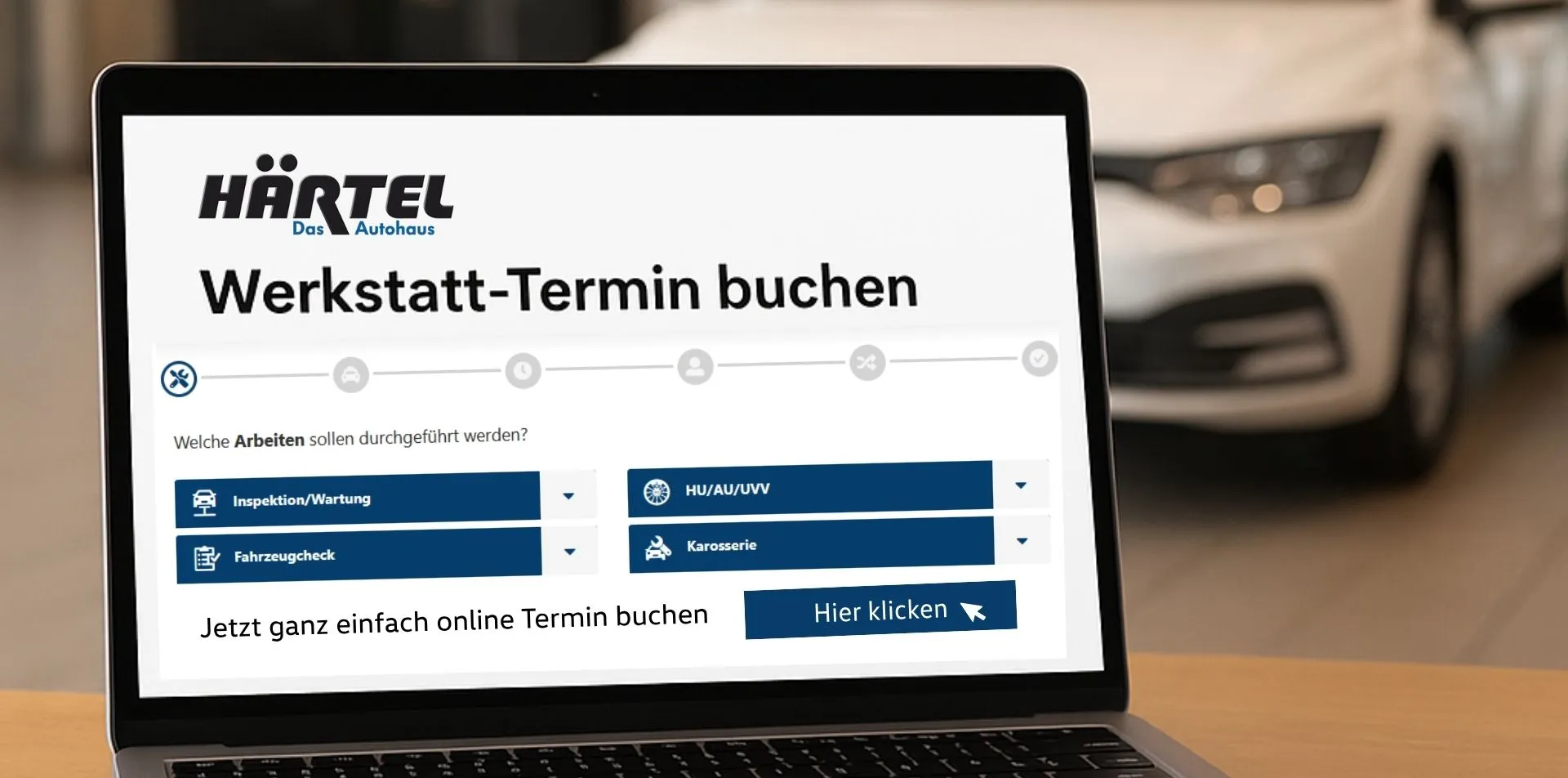 Bild von einem Laptop mit dem Kontaktformular für den Werkstatt Termin